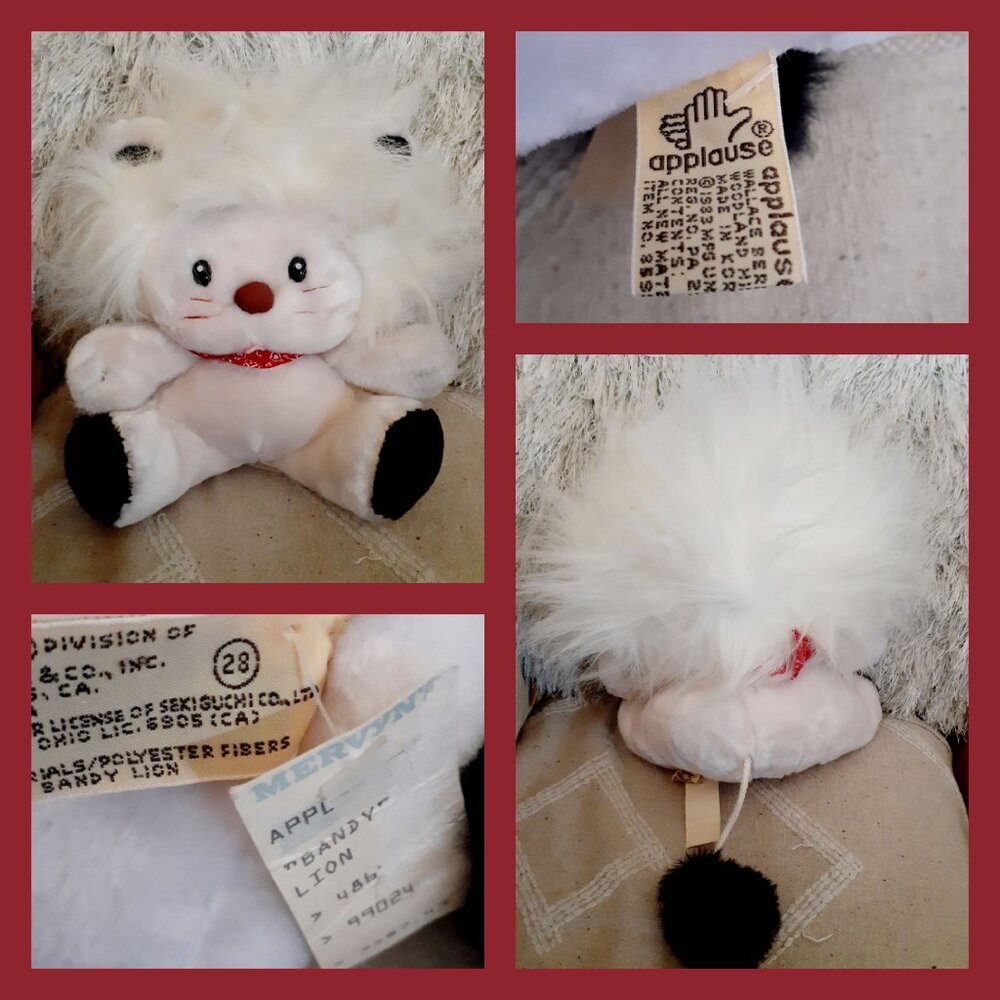 NEW! APPLAUSE BANDY WHITE LION PLUSH 10" BANDANNA STUFFED ANIMAL VINTAGE 1983